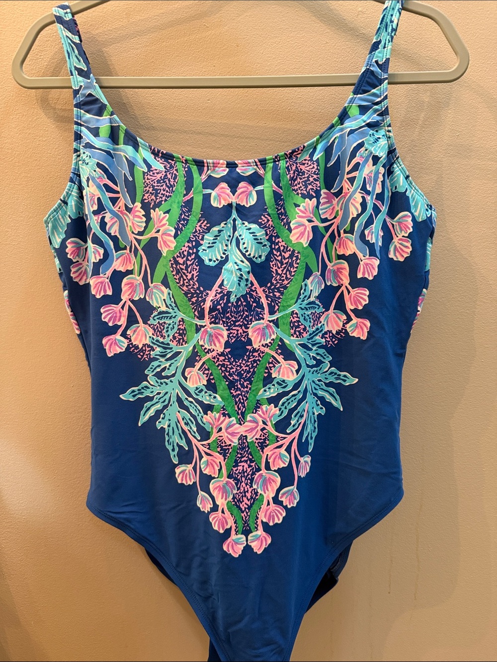 Lilly Pulitzer Blue One-Piece Swimsuit with Pink & Green Floral Print